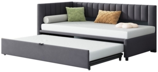 Flieks Daybett, L-förmiges Polsterbett Schlafsofa mit Ausziehbett 90x200cm/180x200cm