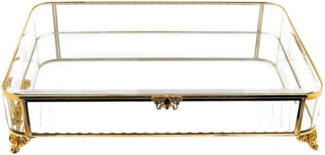 Glaskiste 35 x 25 x 8 cm - Rechteckig mit Spiegelboden & Stahlrahmen - Gold