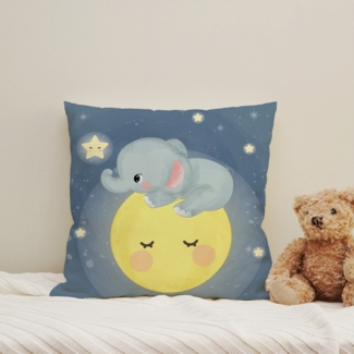 queence Dekokissen Vollmond mit Elefant, Kissenhülle mit HD Premium Druck, geruchsneutral, 40x40cm