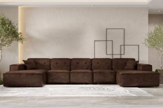 Wohnlandschaft Sofa U-Form CESINA XL in Stoff Gobi (Vintage Look) Dunkelbraun