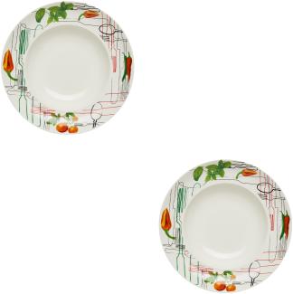 KHG 2er Set Pastateller, extra groß mit 30cm Durchmesser in Besteck Print, perfekt für Gastro und Zuhause, hochwertiges Porzellan, Suppenteller, Salatteller, Spülmaschinengeeignet