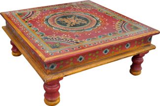 Guru-Shop Couchtisch Bemalter kleiner Tisch, Minitisch, Blumenbank -..