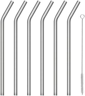 Blomus Sala Glastrinkhalme Gebogen, 6er Set, mit Reinigungsbürste, Trinkhalme, Trinkhalm, Glashalm, Smoke, 64248