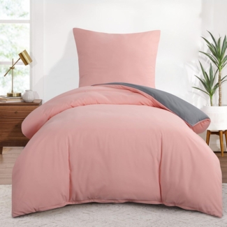 Bettwäsche 155x220 2tlg Grau Wendebettwäsche Reißverschluss Mikrofaser