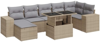vidaXL 8-tlg. Garten-Sofagarnitur mit Kissen Beige Poly Rattan 3326840