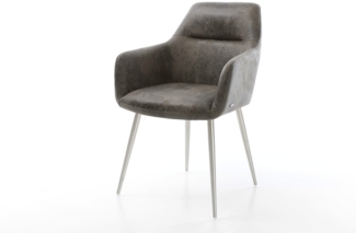 Esszimmerstuhl Pejo-Flex Mikrofaser Grau Antik 4-Fuß konisch Edelstahl Taschenfederkern