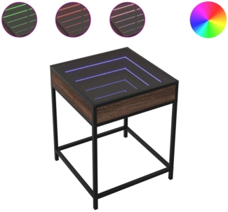 Couchtisch, Sofatisch mit Infinity-LED Braun Eichen-Optik 40 x 40 x 51 cm