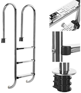 Feel2Home Poolleiter Edelstahl Poolleiter Schwimmbad Leiter Hochbeckenleiter 3 - 5 stufig, Edelstahl V2A