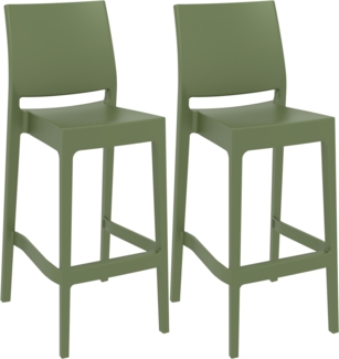 DELUKE® Barhocker 2er Set MIAMI - Oliv, Kunststoff Barhocker mit Lehne Barstuhl Tresenhocker Tresenstuhl Kneipenhocker Kneipenstuhl