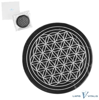 Schungit Untersetzer schwarzer Schungit Edelstein Blume des Lebens Silber