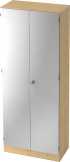 bümö office Kleiderschrank Holz abschließbar mit Spiegel, Büroschrank 80 cm breit in Ahorn/Silber - Flur Schrank als Garderobe für Jacken, Taschen & Co. im Arbeitszimmer - Büro Schrank, 6200-3-S-SG