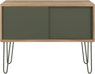 Bisley MultiRange Sideboard in Nussbaum-Olivgrün - Büroschrank mit Schiebetüren 100cm breit, Retro-Design Kommode aus Holz & Metall, Schrank für Ordner, Bücher & Büro-Material, MS1007H-NW-623