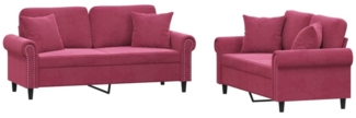vidaXL 2-tlg. Sofagarnitur mit Kissen Weinrot Samt 3202234