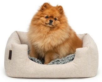 lionto Tierkissen Hundebett mit Wendekissen & meliertem Stoff, beige, 60x50 cm