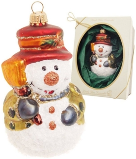 Krebs Glas Lauscha Christbaumschmuck Kleiner Schneemann mit Besen und Hut, multicolor, 9cm (Glasornament