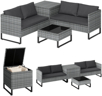 STEELSØN 'Alniyat' Polyrattan-Metall Sitzgruppe, 2 Sofa, Tisch, Aufbewahrungsbox, grau