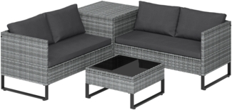 STEELSØN 'Alniyat' Polyrattan-Metall Sitzgruppe, 2 Sofa, Tisch, Aufbewahrungsbox, grau