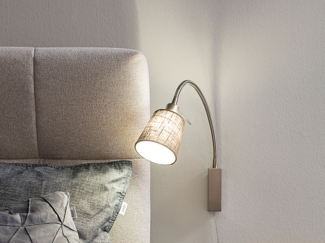 FISCHER & HONSEL LED Leselampe, LED wechselbar, Warmweiß, Schwanenhals Wandleuchte innen & Bettlampe Nachttisch mit Leinen-Stoff