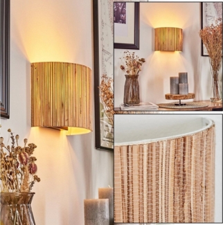 hofstein Wandleuchte moderne Wandlampe aus Metall/Seegras in Schwarz/Natur, ohne Leuchtmittel, im Boho-Design mit Up&Down Lichteffekt, 2x E14, ohne Leuchtmittel