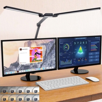 MUPOO LED Schreibtischlampe LED Tischlampe Doppelkopf,Architekten Schreibtischlampe mit Klemme, 24W,5 Farbtemperaturen,für L-förmigen Schreibtisch Home Office