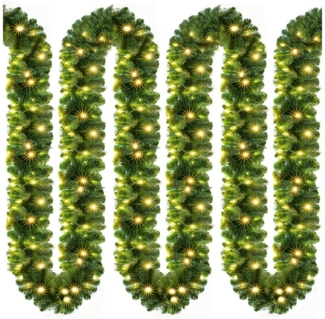 Kunstgirlande, Casaria, Höhe 28 cm, Weihnachtsgirlande 10m 200 LED Warmweiß Innen Außen IP44 Girlande