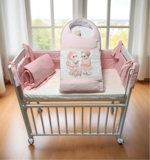 Beistellbett Baby weiß mit rosa Bio Baumwolle Nestchen & Matratze