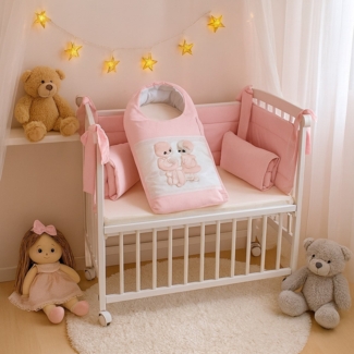 Beistellbett Baby weiß mit rosa Bio Baumwolle Nestchen & Matratze