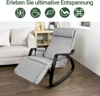 SoBuy Schaukelstuhl FST20, Gepolsterter Schaukelsessel für Wohnzimmer & Schlafzimmer, Schwingsessel Relaxsessel mit Tasche 5-Fach verstellbares Fussteil
