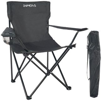24Move Campingstuhl 24MOVE® Campingstuhl faltbar,Anglerstuhl,Liegestuhl mit Getränkehalter (bis max. 100 kg), mit Tragetasche, schwarz, Klappstuhl, bis 100kg belastbar