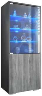 Vladon Standvitrine Granada (Vitrinenschrank, mit Glastür und Glaseinsatz inkl. LED) Anthrazit matt/Avola-Anthrazit (50 x 122,5 x 34,5 cm)
