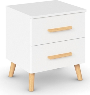 Rauch Möbel Skandi by Aditio Nachttisch, Nachtkommode, Schlafzimmermöbel, Nachttisch für Schlafzimmer, 2 Schubkästen, Soft-Close, Holzfuß, Farbe Alpinweiß, 47 x 54 x 42 cm