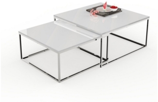 LebensWohnArt Couchtisch 2er Set Design Couchtisch MENTO weiss hochglanz 60cm Edelstahl