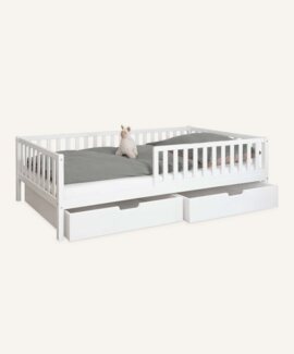 Ehrenkind Kinderbett in Buche, FSC® zertifiziert, inkl. Rausfallschutz (langlebig & flexibel, Kinder Bett in Buche, Kinderbetten), Kinderbett 90x200 cm mit Bettkasten