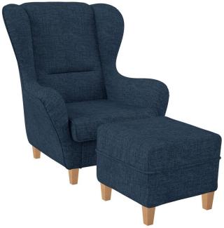 Supellex Ohrensessel Sofia Relaxsessel mit Hocker Design Webstoff Vienna Blau