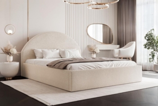 Compleo Polsterbett Designer Polterbett CLARA, mit Stauraum, Glamour-Bett, Elegant, Bett mit halbrückigem Kopfteil, Elegant design