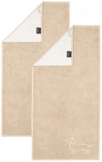 Cawö Handtuch 2 Stück Cawö We love Dogs Handtücher 6248-33 Dackel Natur 50x100, Walkfrottier (Spar-Set, 2-St), 100% Baumwolle