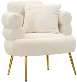 Dmora Sessel Castagna, Gepolsterter Sitz, Einzelsofa im Wohnzimmer, Stuhl mit Armlehnen, 78x68 h85 cm, Weiß und Gold