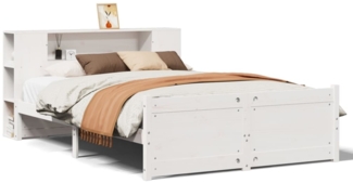 vidaXL Massivholzbett mit Regal ohne Matratze Weiß 135x190 cm Kiefer 3322432