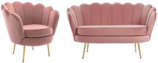 Vente-unique - Couchgarnitur Muschel 2+1 - Samt - Rosafarben - DANDELION
