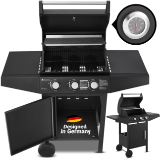 Juskys BBQ Gas-Grill Louisiana | 3 Brenner | Stahl-Korpus | Grillrost, Deckel mit Thermometer, Warmhalterost & Seitenablagen | Grillwagen Griller