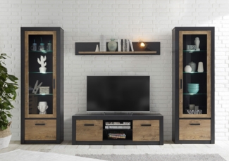 Wohnwand Brügge 4-teilig Anbauwand Fresco Kastanie Rahmenoptik