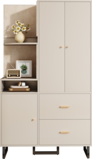 Kompaktgarderobe, Dielenschrank Wandschrank Regal gepolsterte Paneele Schuhschrank, Holz+Stoff, Weiß, 110x186x38cm