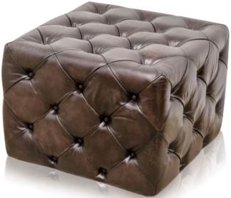 Casa Padrino Luxus Echtleder Fußhocker Rotguss 64 x 64 x H. 46 cm - Chesterfield Möbel