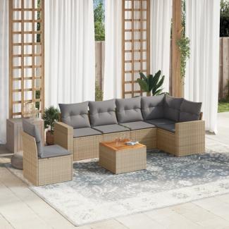 vidaXL 7-tlg. Garten-Sofagarnitur mit Kissen Beige Poly Rattan 3256479