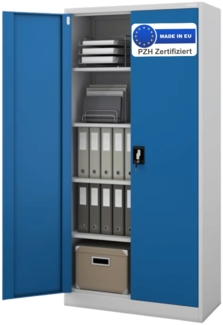 Aktenschrank abschließbar KADO - 5 Ebenen verstellbar, Flügeltüren | Metallschrank Werkstatt Mehrzweckschrank Büroschrank aus Stahl Werkzeugschrank, 195x90x40cm Grau-Blau