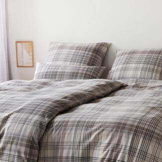 Elegante Flanell Bettwäsche Holmes 26005-7 Kariert Natur Grau 135x200