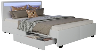 Juskys 'Lyon' Polsterbett mit Schubladen und LED-Beleuchtung, Kunstleder, Weiß, 140x200 cm, false