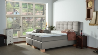 Meisterbetten Boxspringbett Wera 240x220 in KL-Grau, Matratzenbezug Nano, Komfortschaum-Topper