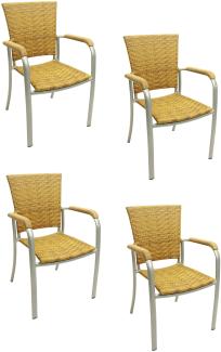 4x KONWAY® ARUBA Stapelsessel Tabaco Premium Polyrattan Garten Sessel Stuhl Set