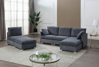 ATLANTIC home collection Wohnlandschaft, modularer 4-Sitzer mit 2 Hockern, weicher Cordbezug